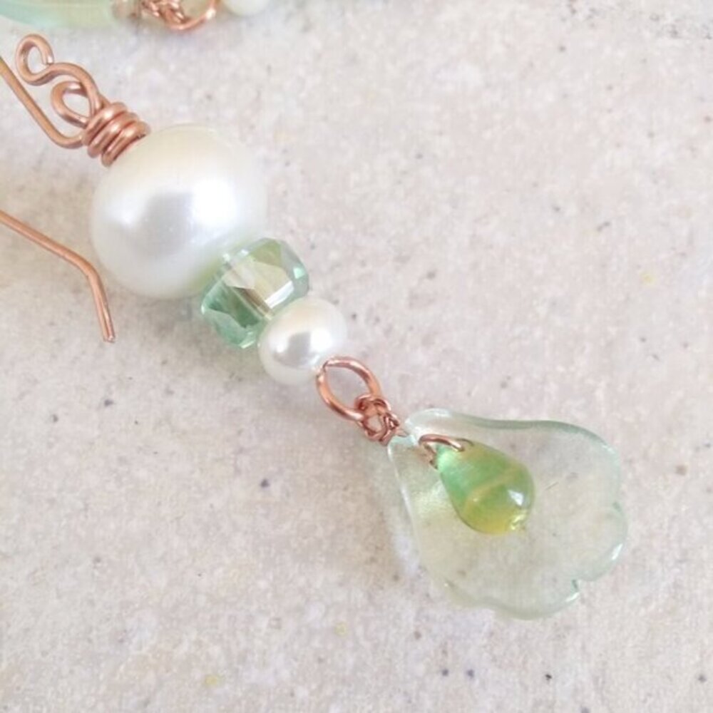 Sexy Romantic + Vibrant! Handmade Spring & Summer Dangle Earrings! Green + White - Picture 5 of 8